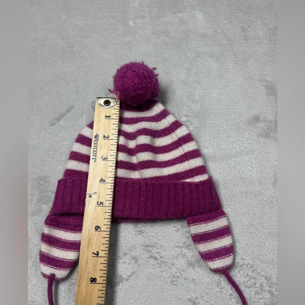 Baby CZ by Carolina Zapf 100% Cashmere Knit Pom Striped Ear Muff Beanie 18-24 M